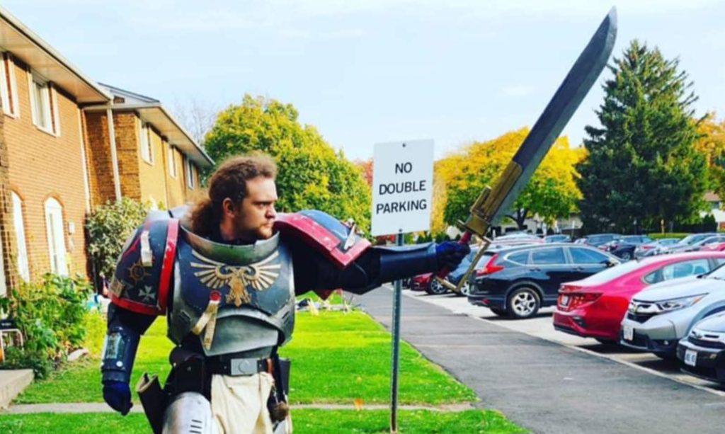 A Primaris Lieutenant Space Marine costume from Warhammer 40k